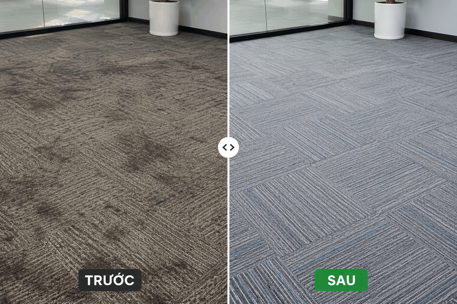 Hình ảnh trước và sau khi giặt thảm văn phòng tại Một Chạm 24H